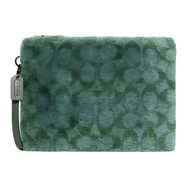 COACH Charter Wool And Glove Tanned Leather Wrist Bag Clutch Large Women's Green