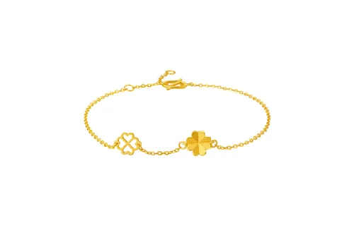 [618 Limited Edition] Saturday Blessing [Good Luck] Gold hollow four-leaf clover little lucky flower set O-shaped chain niche fashion high-end whitening daily commuting versatile pure gold priced by the gram bracelet women's style