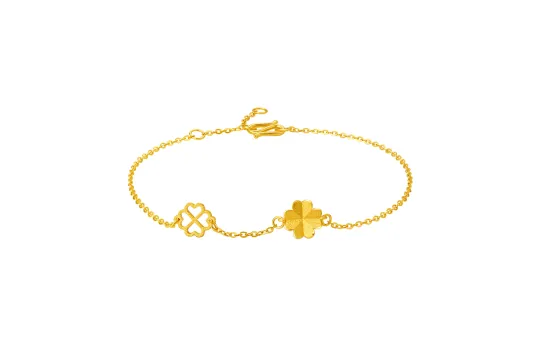 ZHOU LIU FU Gold Four Leaf Clover Good Luck Floral O Chain Necklace Solid Gold Priced In Gram Bracelets Women's