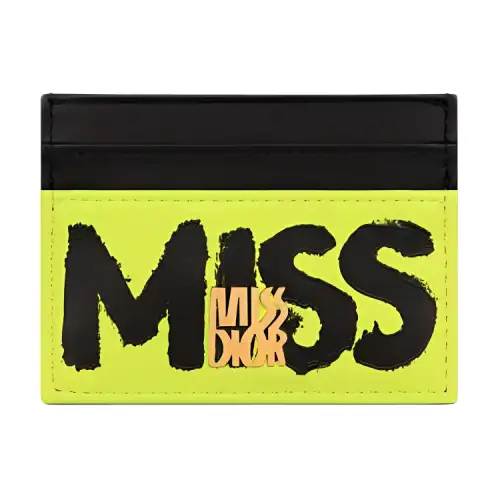 DIOR Miss Dior Calfskin Card Holder Women's Lime & Black