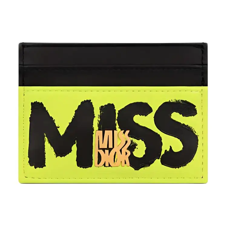 DIOR Miss Dior Calfskin Card Holder Women's Lime & Black