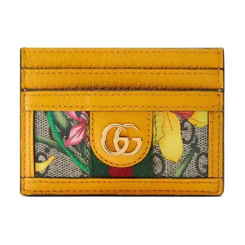 GUCCI Ophidia Canvas With Leather Card Holder Card Holder Women's Ebony/Yellow/Multicolor