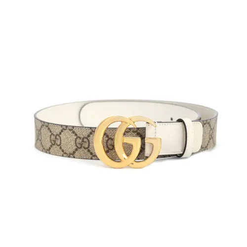 GUCCI GG Marmont Canvas Leather Belts Women's Beige Width 3cm