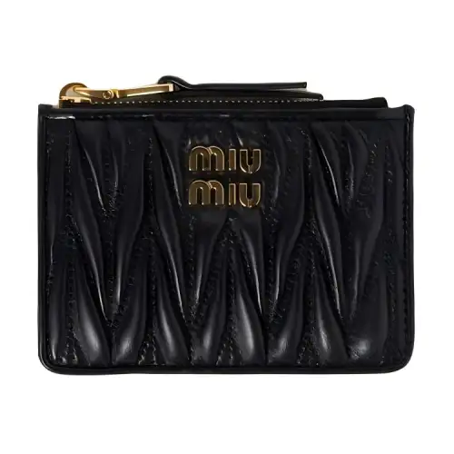MIU MIU Leather, Quilted Nappa Leather Card Holder Women's Black
