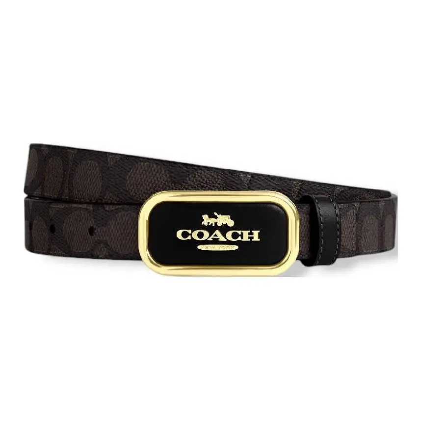 COACH Coated Canvas Leather Belts Women's Brown Width 2.5cm
