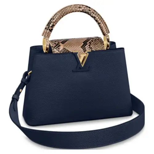 LOUIS VUITTON Capucines Leather With Python Skin Capsin Handbag, Shoulder Bag Small Women's Dark Blue