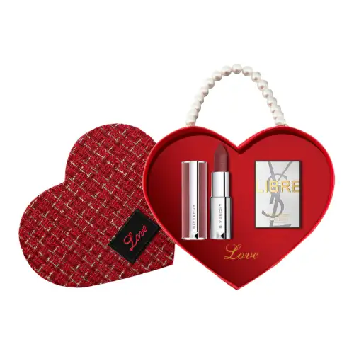 Givenchy, gift box pearl, makeup primer, velvet set, glass brightening lipstick, perfume for professional use, Chanel style, sample