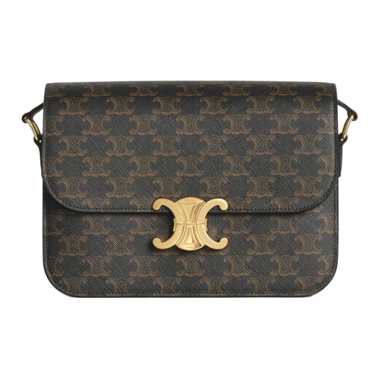 CELINE Triomphe Triumph Gate Coated Canvas With Calfskin Shoulder Bag, Crossbody Bag Medium Women's Black