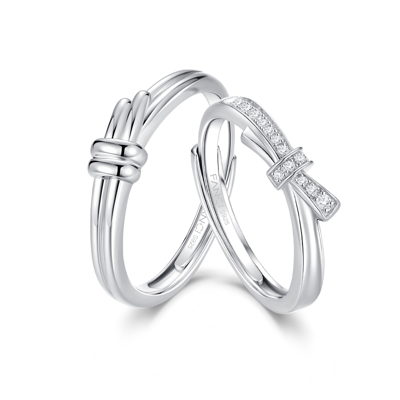 FANCI One size adjustable ring with bow, universal gift box for men and women, silver 925 sample, for beloved
