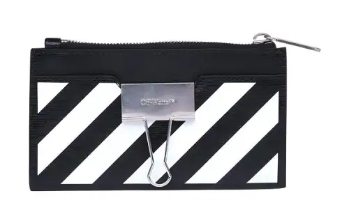OFF WHITE Cow Leather Card Holder Unisex Black & White