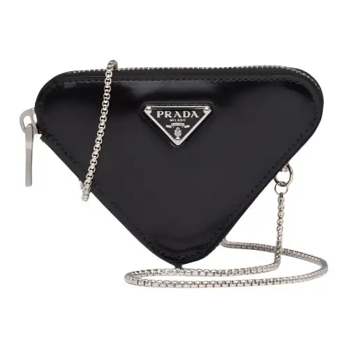 PRADA Leather One Shoulder Crossbody Clutch Mini Women's Black