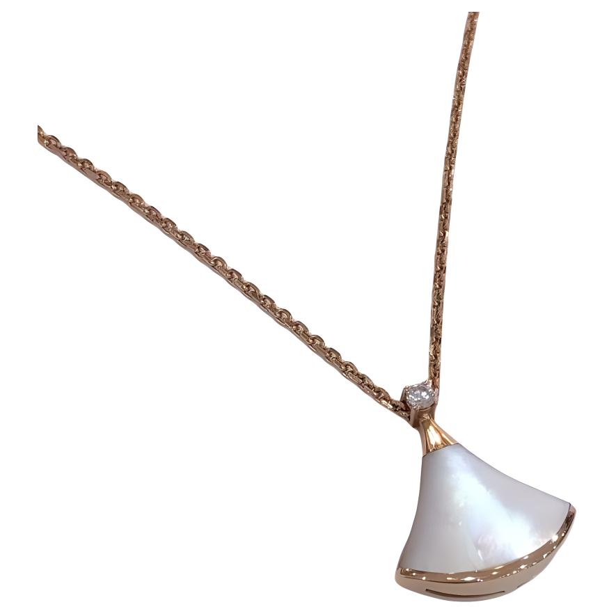 Bvlgari, small diamond golden white necklace pearl for men and women, 0.03 carat, 18 carat, pink gold, for beloved