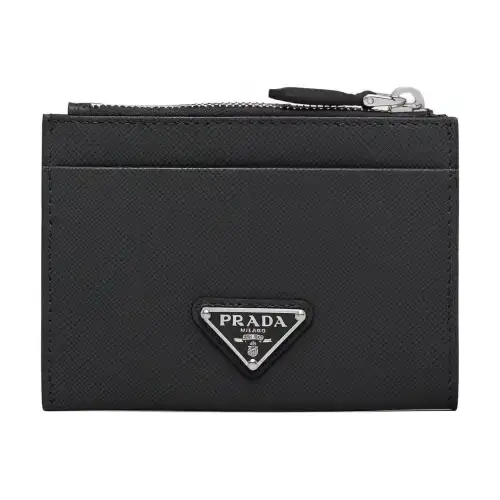 PRADA Saffiano Leather Card Holder Card Holder Women's Black