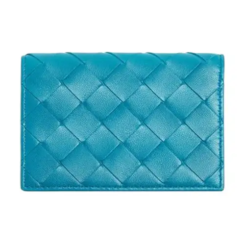 Bottega Veneta Woven Leather Card Holder Women's Blue