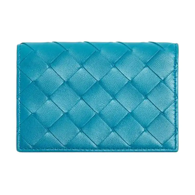 Bottega Veneta Woven Leather Card Holder Women's Blue