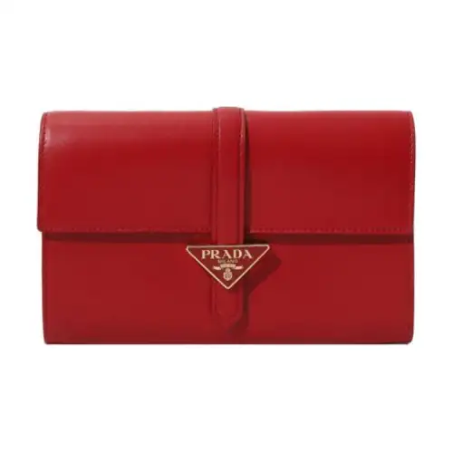 PRADA Saffiano Natural Leather Wallet Women's Red