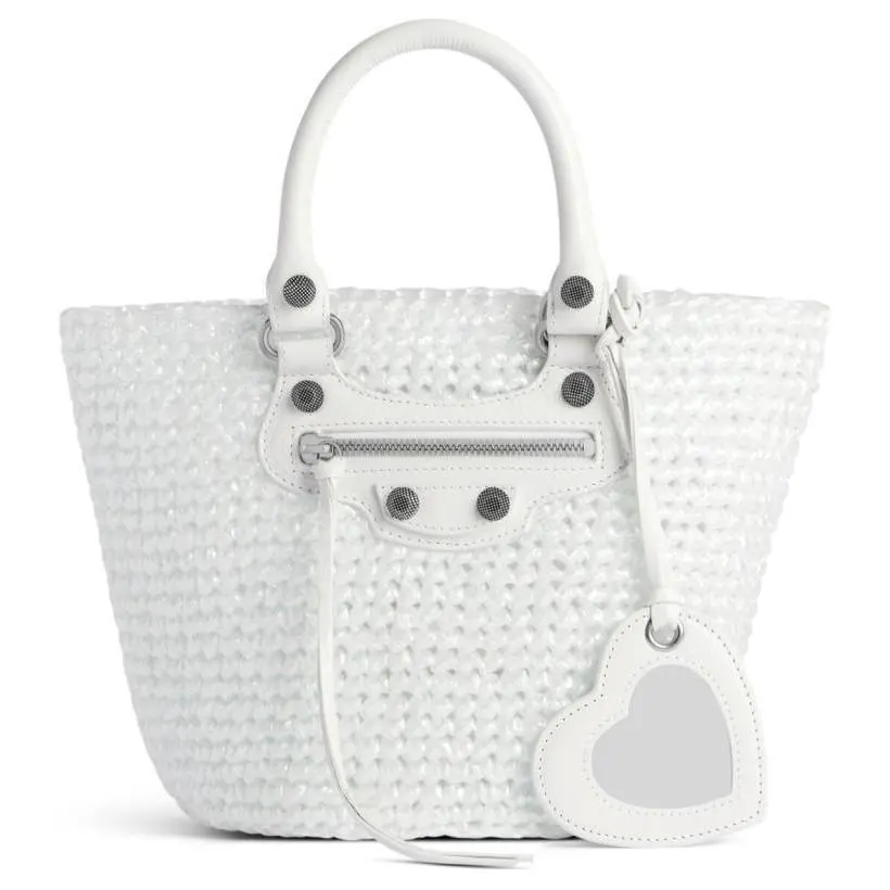Balenciaga Le Cagole Transparent Nylon With Faux Grass Effect Shoulder Bag, Crossbody Bag, Handbag Small Women's White