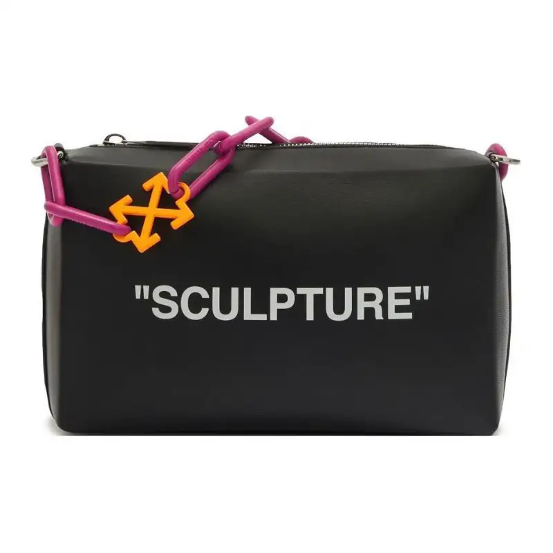 OFF WHITE Block Pouch Quote Clutch Bag Black