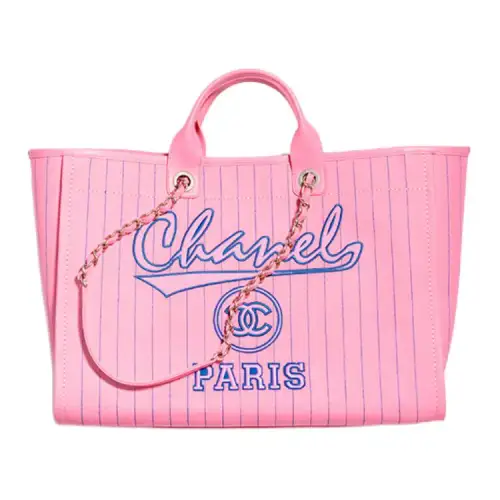 CHANEL Cotton With Calfskin Tote Bag, Shopping Bag, Handbag Extra Large Women's Pink & Blue