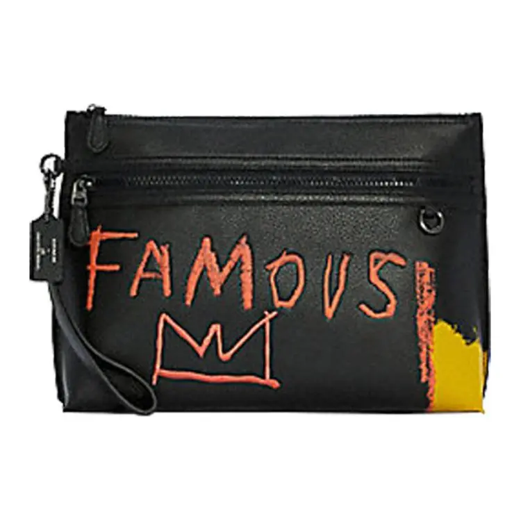 COACH Basquiat Collaboration Pouch Leather Wrist Clutch Large Men's Black
