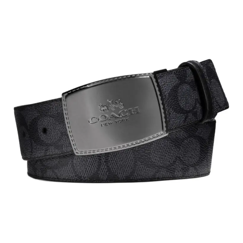 COACH Coated Canvas Leather Belts Men's Black 3.8cm