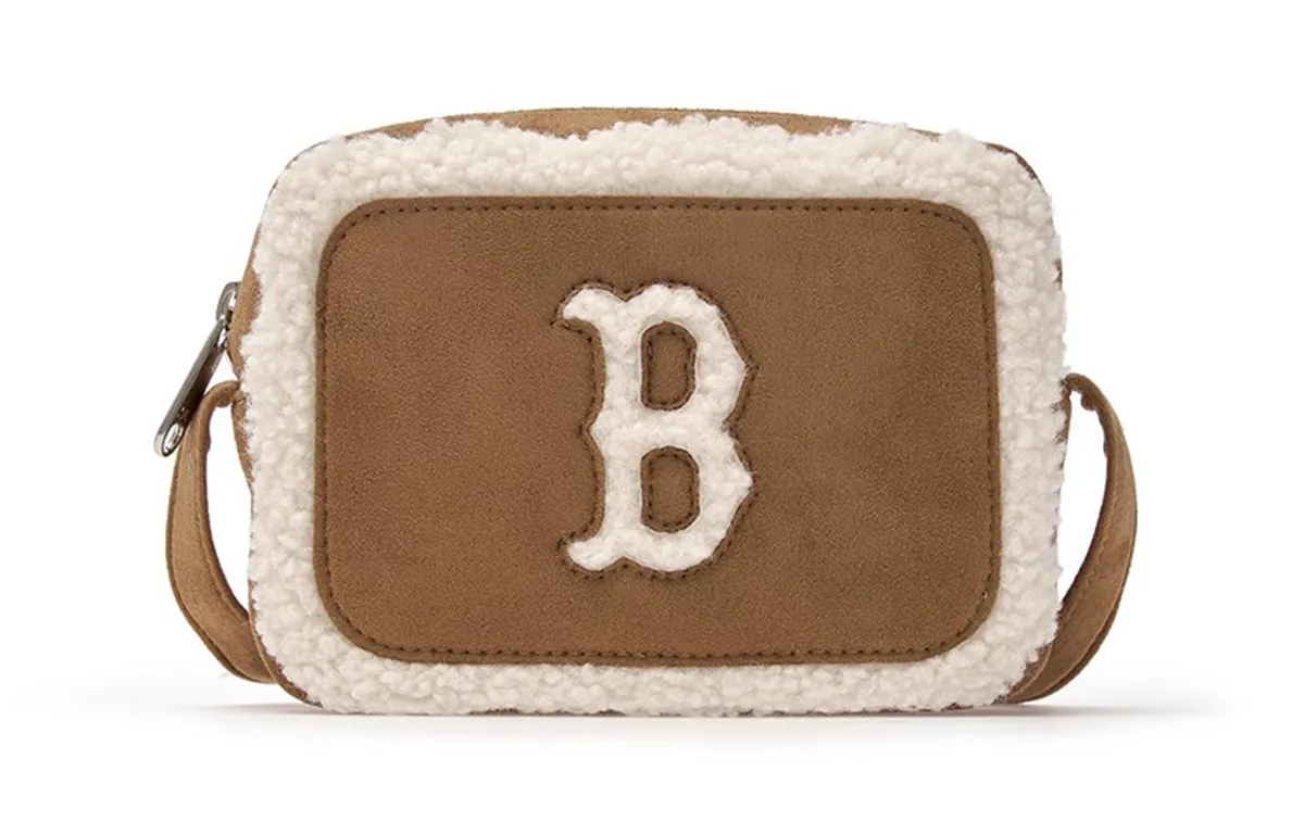 MLB Boston Red Sox Faux Sherpa Crossbody Bag, Shoulder Bag Unisex Brown