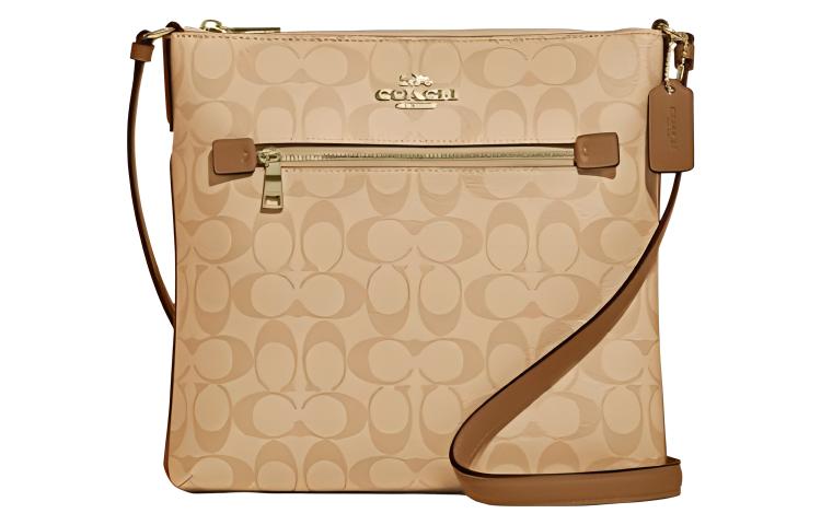 COACH Rowan Coated Canvas With Leather Crossbody Bags Medium Women's Light Saddle Brown