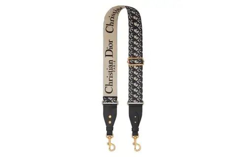 DIOR Embroidery With Calfskin Bag Strap Women's Beige/Black