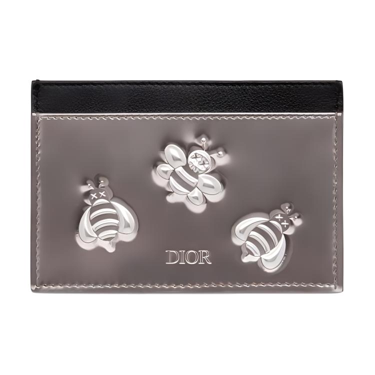 DIOR KAWS Collaboration Calfskin Card Holder Men's Black/Silver