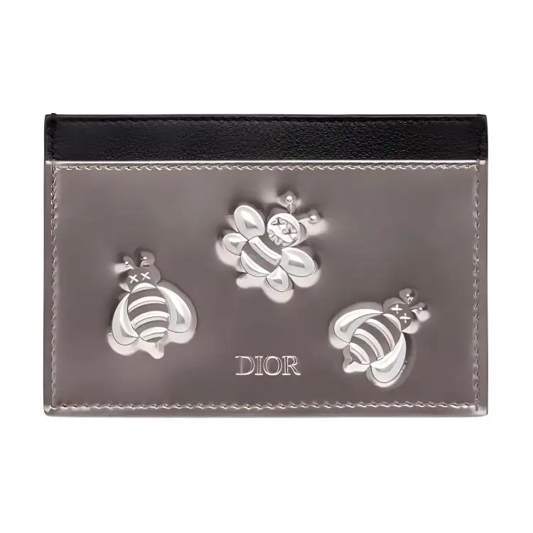 DIOR KAWS Collaboration Calfskin Card Holder Men's Black/Silver