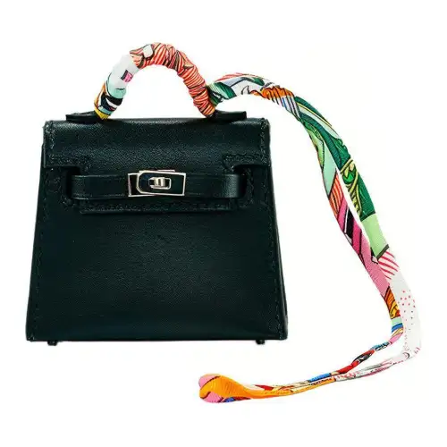 HERMES Kelly Twilly Silver Tone Buckle Tadlakt Leather With Silk Bag Charm Bag Merch Women's Noir Black
