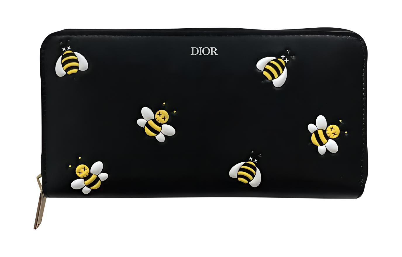 DIOR KAWS Collaboration Calfskin Wallet Women's Black