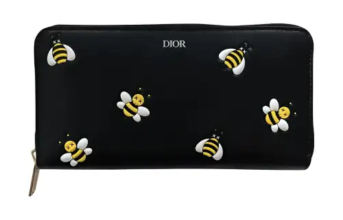 DIOR KAWS Collaboration Calfskin Wallet Women's Black
