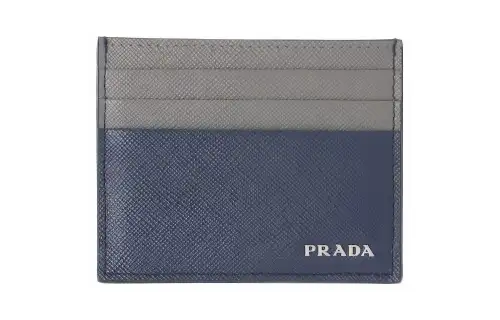 PRADA Saffiano Leather Card Holder Men's Gray/Blue