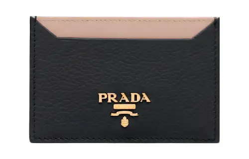 PRADA Leather Card Holder Women's Black & Pink
