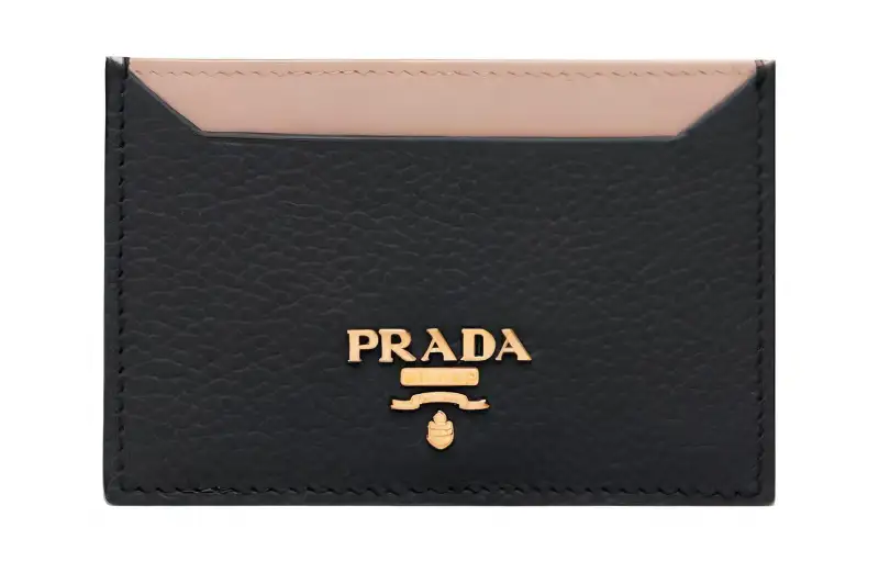 PRADA Leather Card Holder Women's Black & Pink