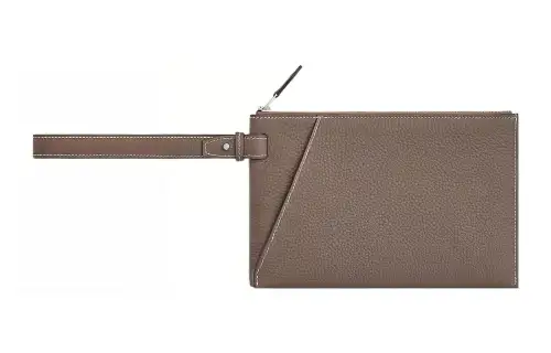 HERMES Cabavertige Togo Calfskin Clutch Men's 18 Etoupe Elephant Gray
