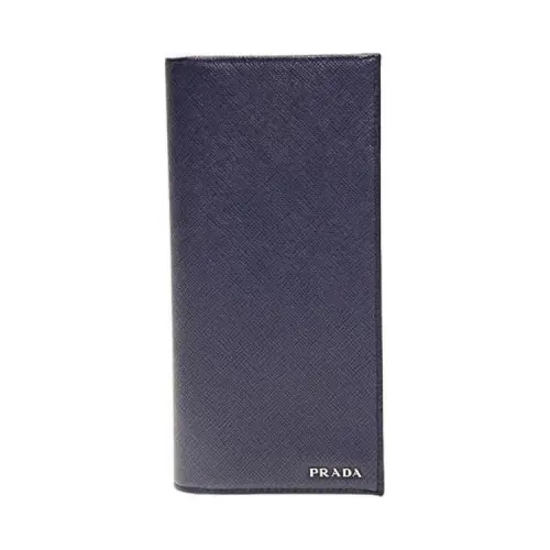PRADA Cow Leather Clutch Wallet Men's Dark Blue