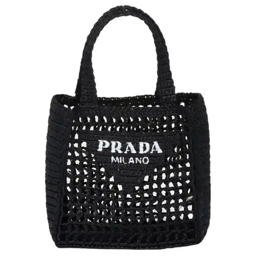 PRADA Raffia One Shoulder Handbag Women's Black