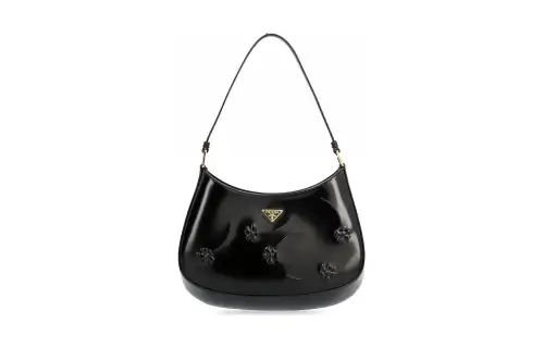 PRADA Cleo Shiny Leather Shoulder Bag, Crescent Bag, Handbag, Shoulder Bag Women's Black