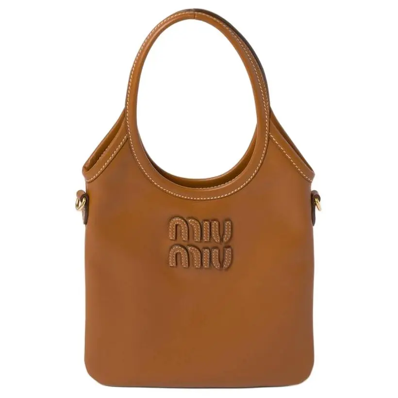 MIU MIU Ivy Leather Shoulder Bag, Crossbody Bag, Handbag Regular Women's Cognac
