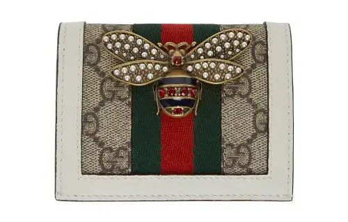 GUCCI Marmont Canvas With Leather Card Holder, Wallet Women's Khaki