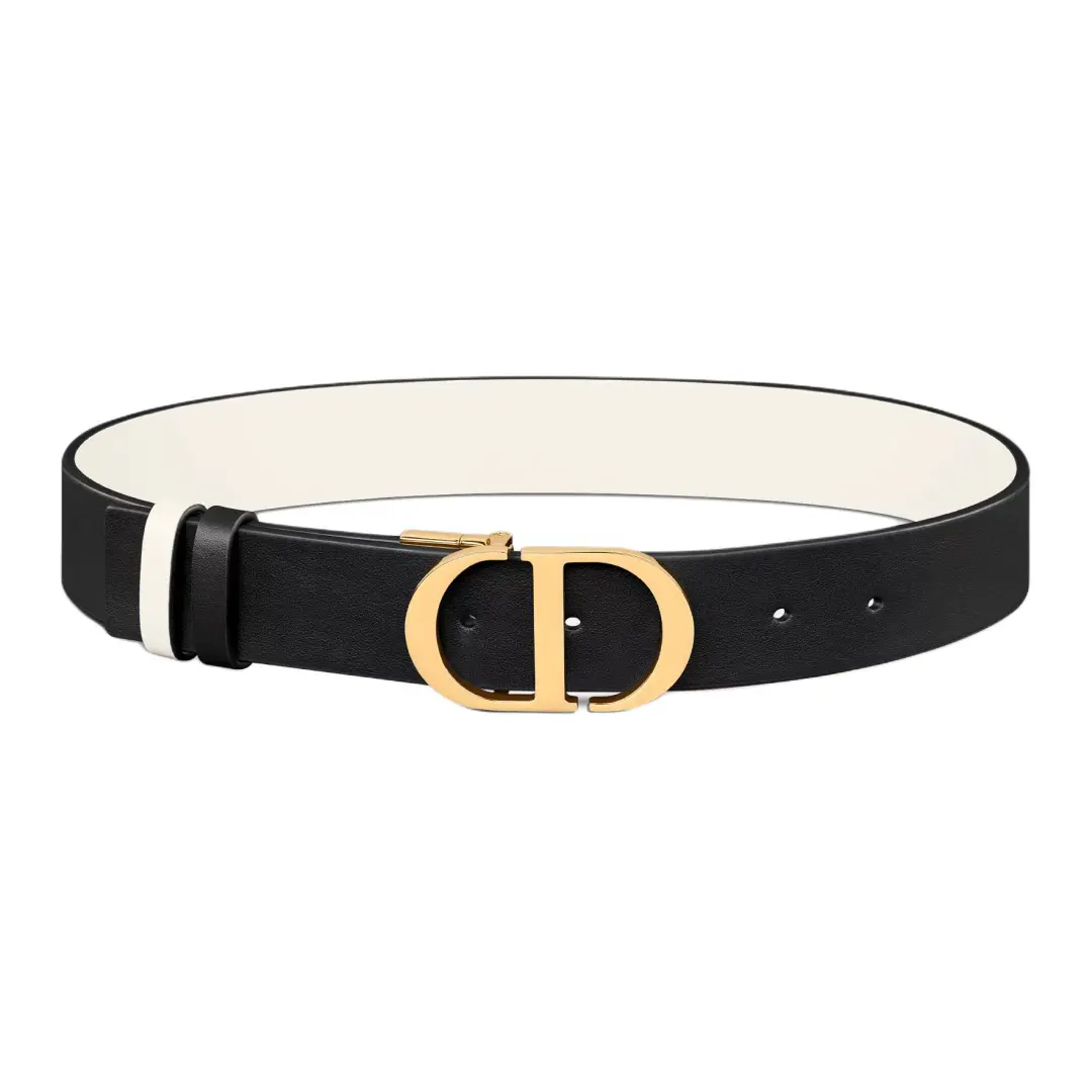 DIOR Brass Leather Belts Women's Black Width 3.5CM