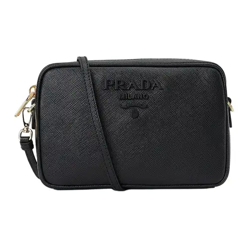 PRADA Calfskin Clutch, Crossbody Bag, Shoulder Bag Women's Black