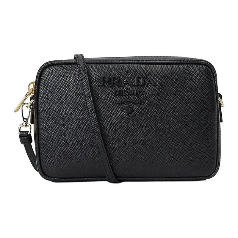 PRADA Calfskin Clutch, Crossbody Bag, Shoulder Bag Women's Black