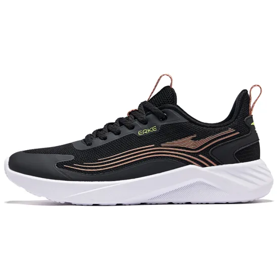 Erke Cushioning Wear-Resistant Low-Top Running Shoes Women's Jet Black Pink Gold