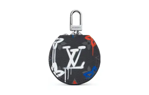 LOUIS VUITTON Leather Paneled Canvas Earphone Case Men's Gray