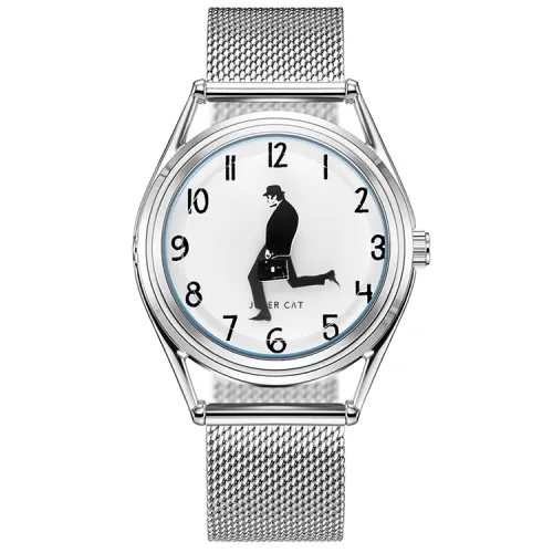 JOKER CAT Quartz Movement Steel Strap Watch Unisex Blue Dial