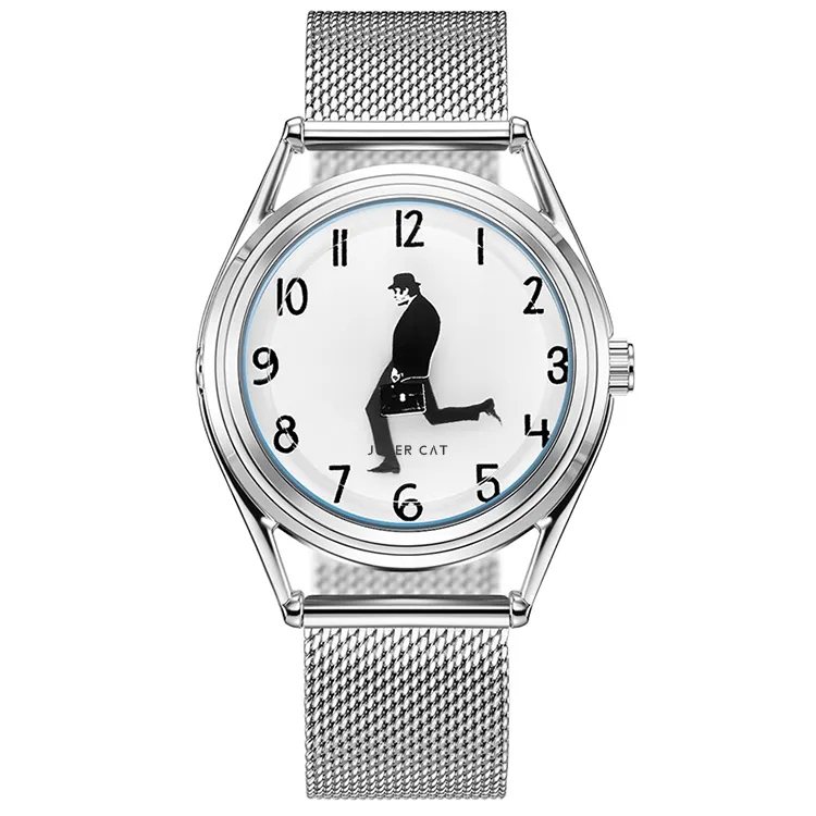 JOKER CAT Quartz Movement Steel Strap Watch Unisex Blue Dial