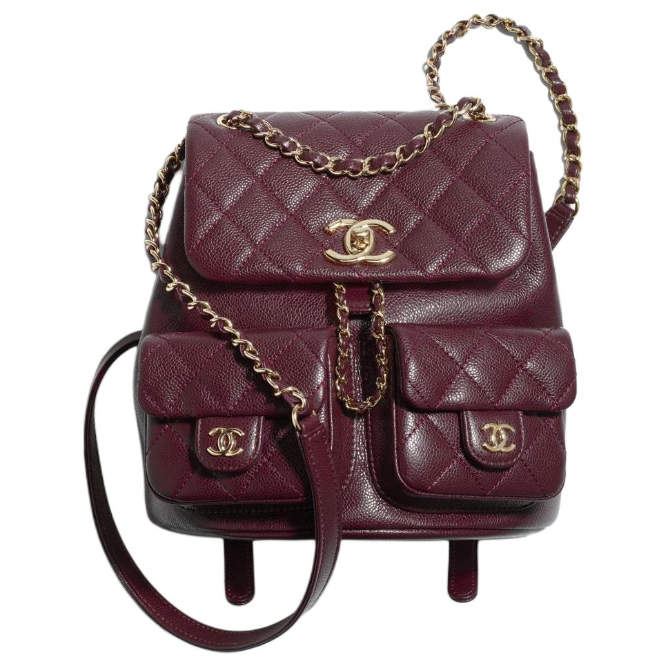 CHANEL Duma Litchi Grain Calfskin Backpack Women's Dark Red